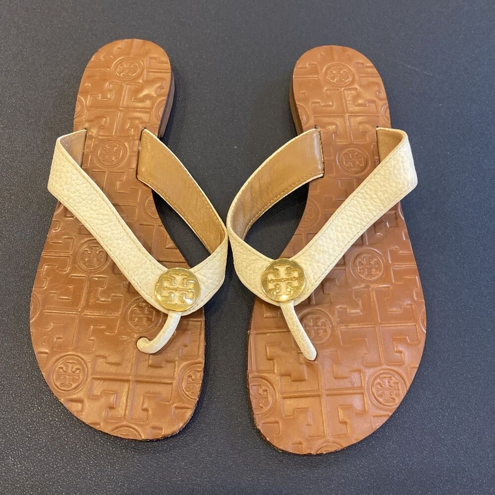 Tory Burch White Leather Sandals Women's Size 6M Flip Flop